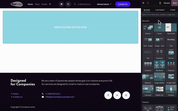 Odoo site editor preview